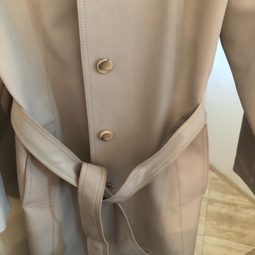 Women's Beige Long Trench Coat with Tie Belt - Picture 3 of 16